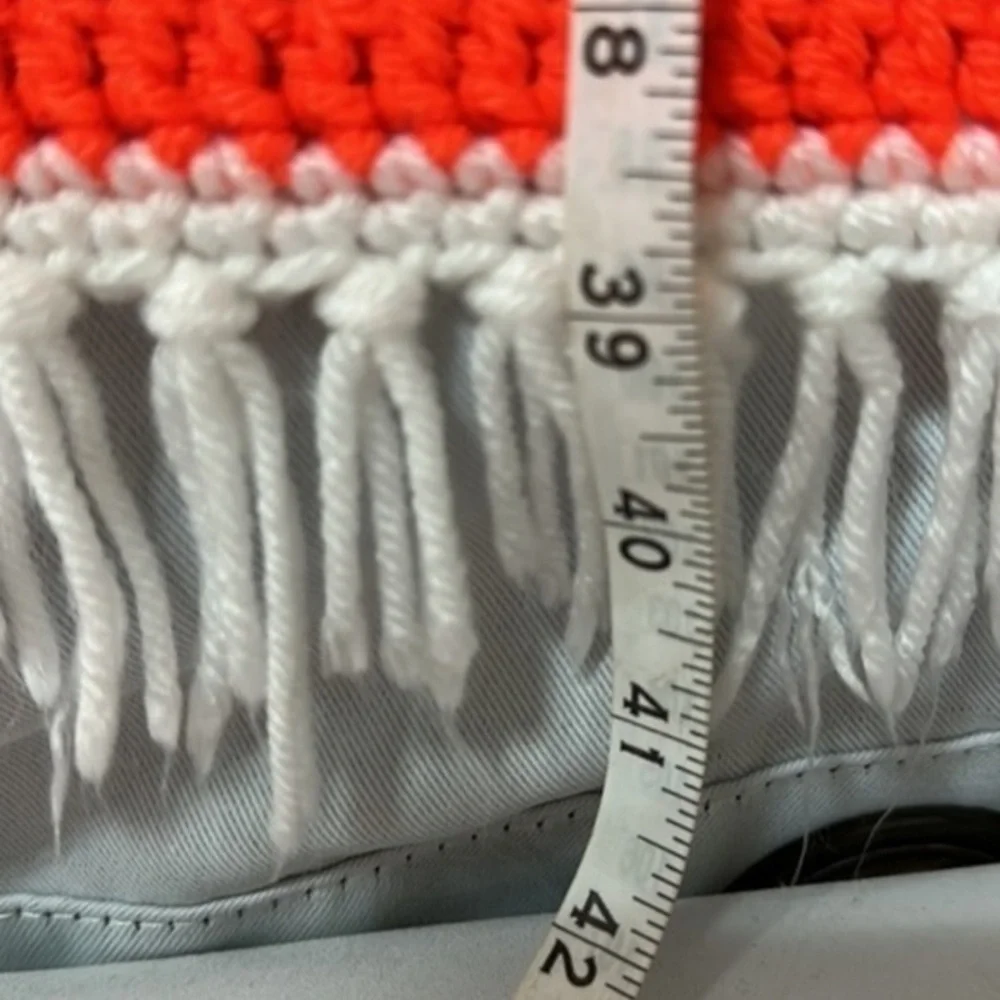 Vintage small throw/ afghan orange and white with fringe edges‎ hand crocheted